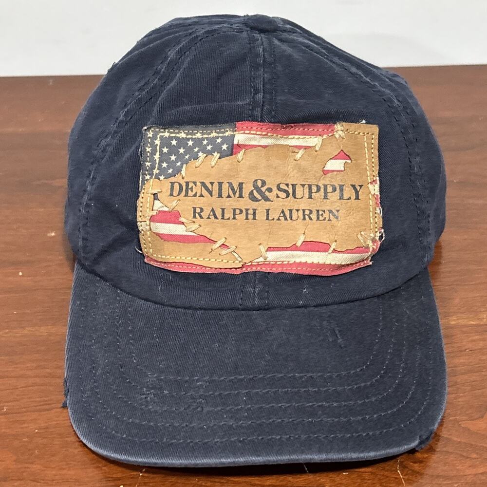 Vintage Denim & Supply Ralph Lauren Factory Distressed American Flag Hat Blue